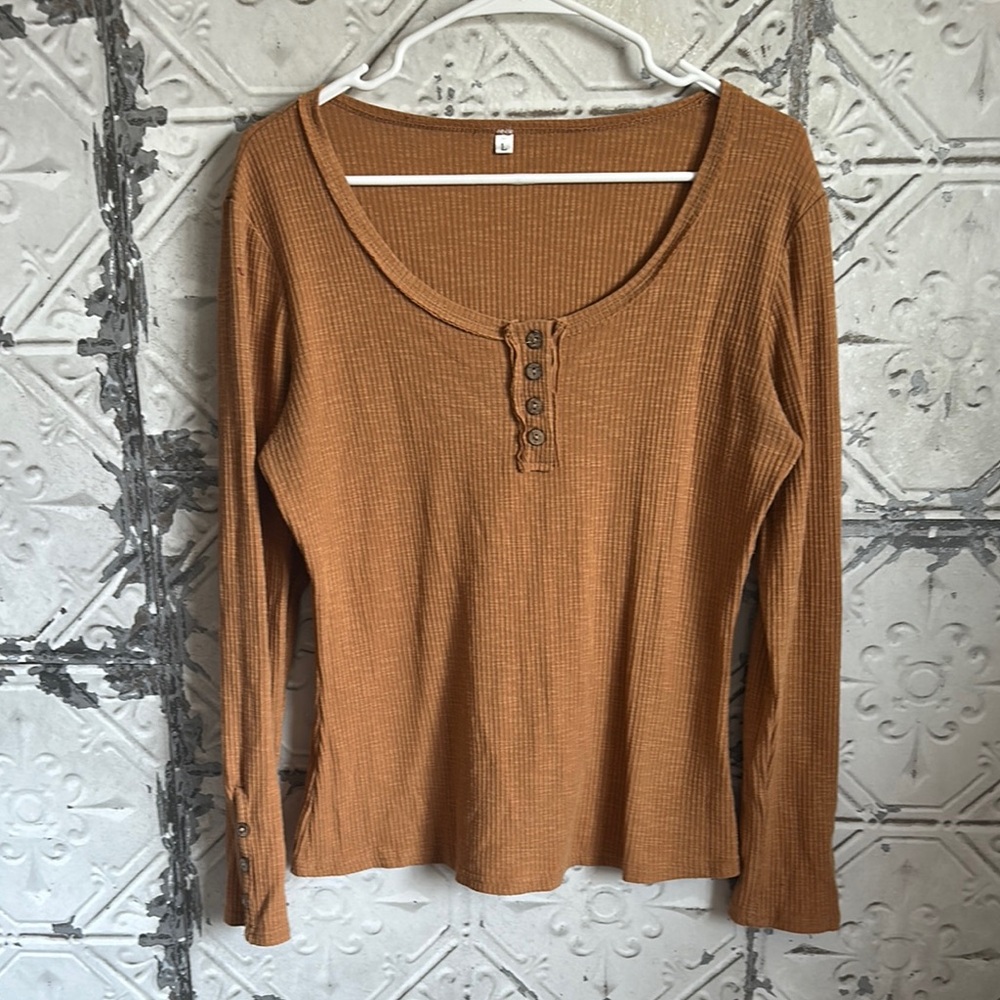 Women's Button down henley orange Top
